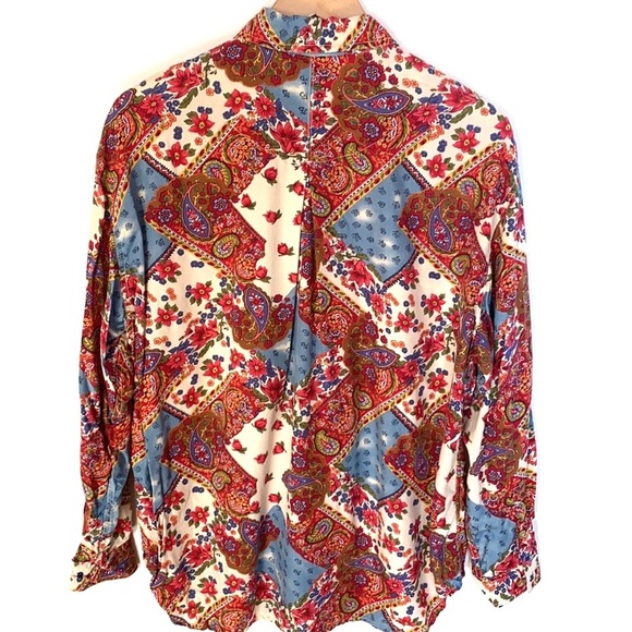 Liz wear Paisley BoHo button down long sleeve top, size L - Picture 4 of 7